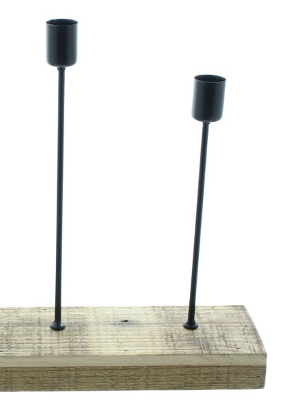FRANK FLECHTWAREN | Stabkerzenhalter Pure Rustic, 36 x 8 x 30 cm, HOLZ, METALL