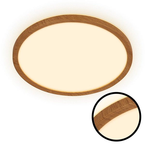 LED Deckenlampe Holz Deckenleuchte Wohnzimmer Indirektes Licht Flach Warmweiß