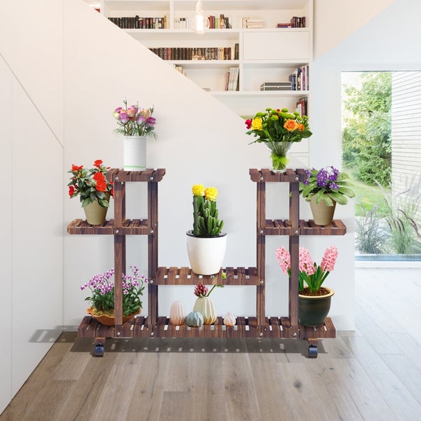 Yaheetech Pflanzentreppe mit Rollen Blumenständer , Braun