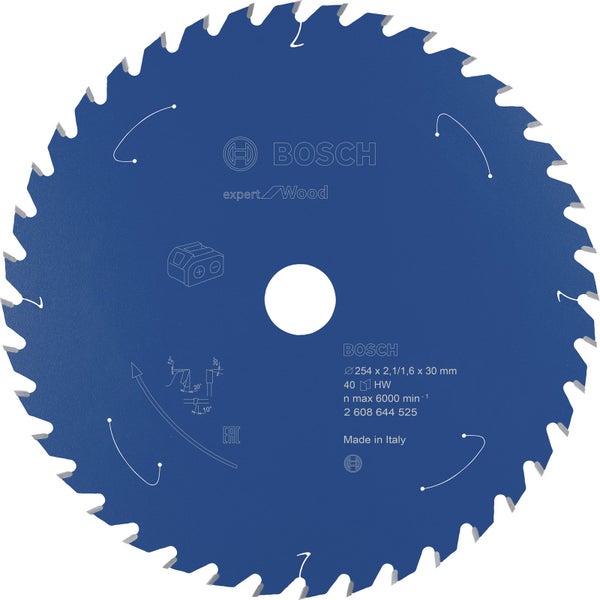 Bosch Kreissägeblatt Expert for Wood für Akku-Tischkreissägen 254 x 2,1 x 30 mm 40 - 2608644525