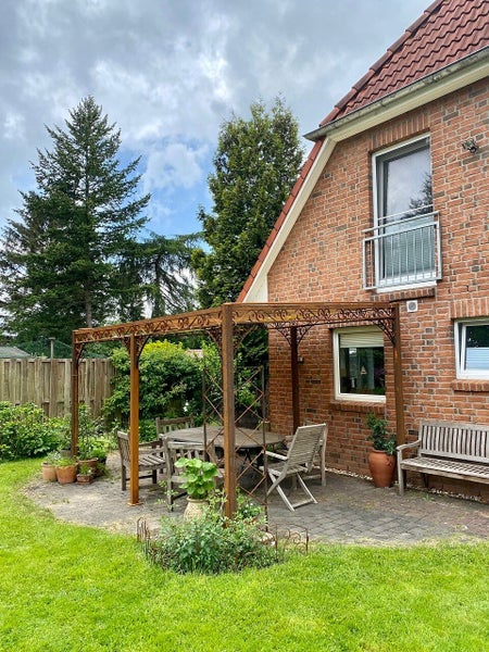 Pergola ELEO Sardegna 3 x 4 m unbeschichtet - Edelrost | mit Sonnensegel ecru