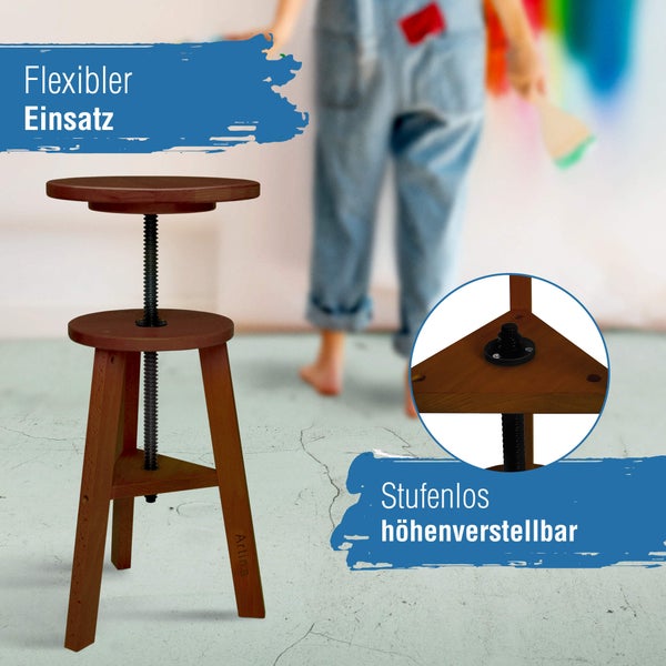 Höhenverstellbarer Hocker mit Holzstruktur