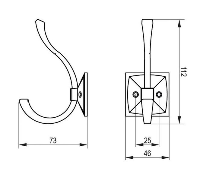 Technische Zeichnung eines Mantelhaken mit Maßangaben