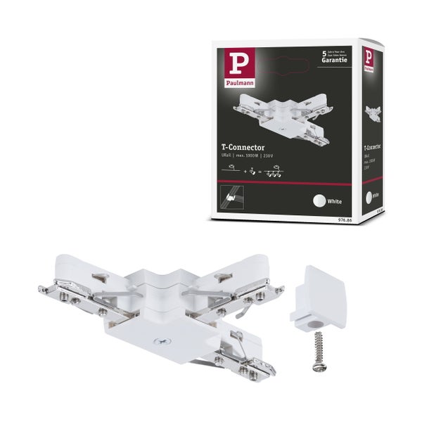 Paulmann URail T-Verbinder Weiß für Schienensysteme inklusive Montagezubehör und Produktverpackung.