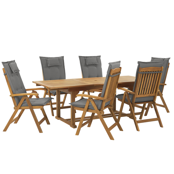 Gartenmöbel Set 6-Sitzer JAVA inkl. Kissen Akazienholz Graphitgrau