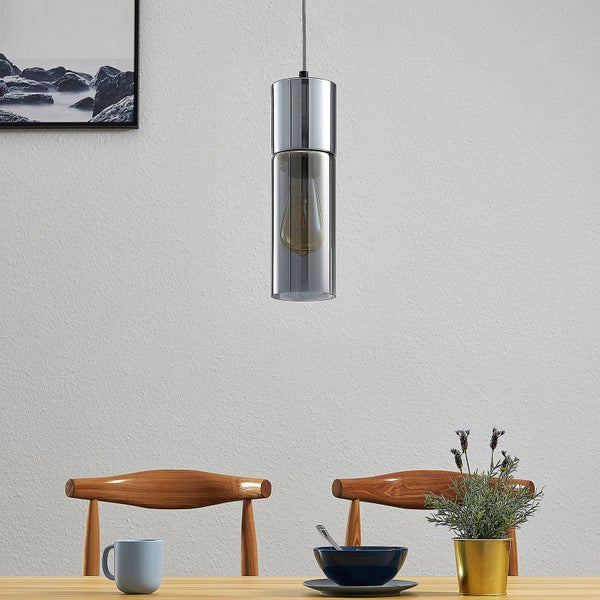 Lindby Esstisch Pendelleuchte 1flammig, Hängeleuchte Glas Metall Hängelampe Rauchgrau 1x E27 max. 25W ohne Leuchtmittel Wohnzimmer Glasleuchte