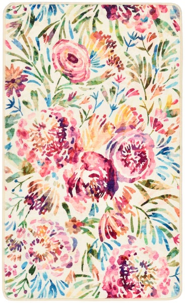 Rechteckiger Teppich mit buntem Blumenmuster im Aquarell-Stil