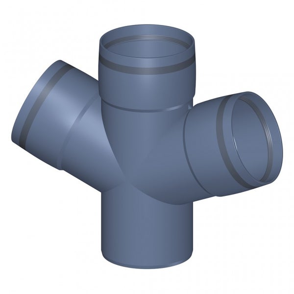 HT-Doppelabzweig 45 Grad aus Kunststoff mit drei Muffen für die Abwasserentsorgung.