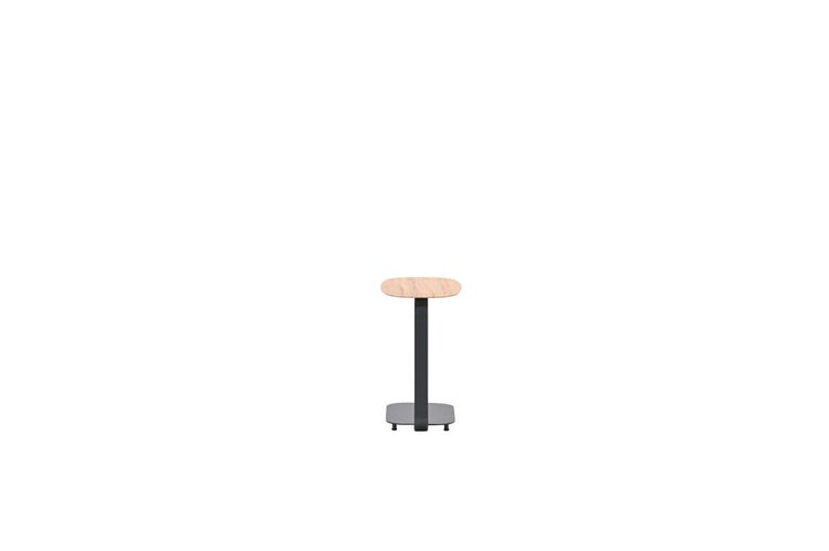 Beistelltisch mit heller Tischplatte in Holzoptik und dunklem Metallgestell.