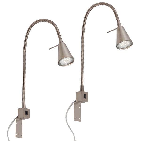 Zweiteiliges Set LED-Wandleuchten mit flexiblem Schwanenhals aus Metall, integriertem Schalter und konischem Leuchtenkopf.