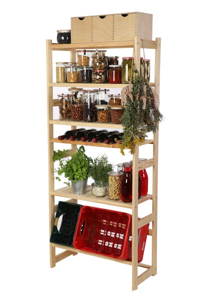 PROREGAL Getränkekisten- & Weinregal SPREEWALD HxBxT 163x70x33cm 6 Flaschen auf 1 Ebene + 1 Ebene für Kisten + 4 Ablagen Massives Kiefernholz Natur