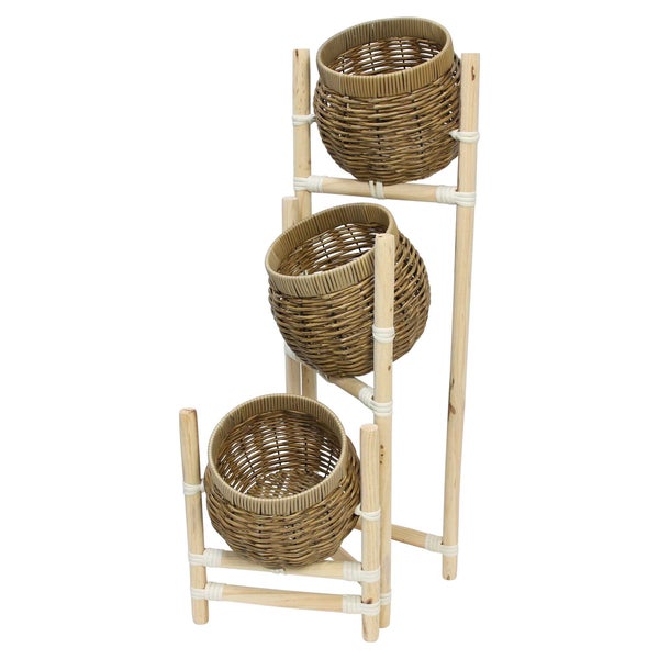 FRANK FLECHTWAREN | Korbständer Polyrattan, zusammengeklappt 34 x 96,5 cm, Ø 22,5 x 22 cm, KUNSTSTOFF, PINIE, METALL,
