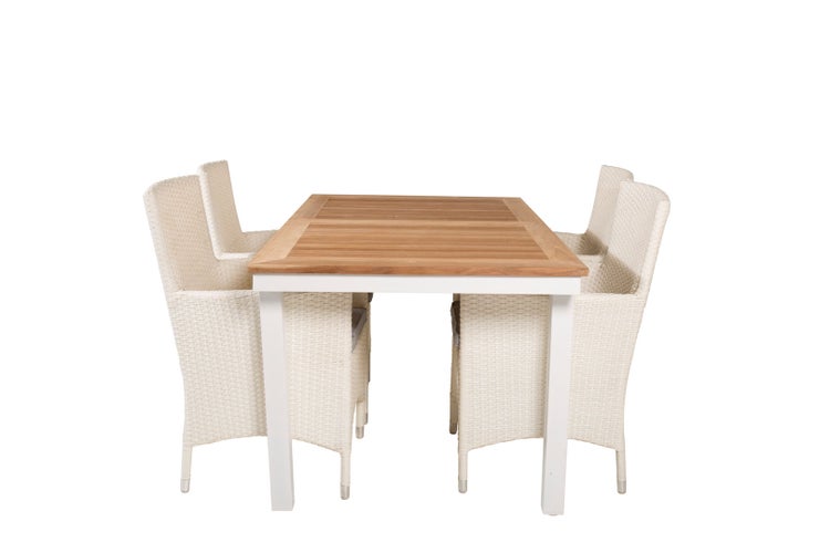 Panama Gartenset Tisch 90x160/240cm und 4 Stühle Malin weiß, natur. 90 X 160 X 76 cm
