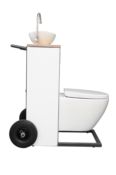 Mobile Toilette inkl. Spülkasten, Waschbecken, Sitz mit Absenkautomatik und Spüllrandlos
