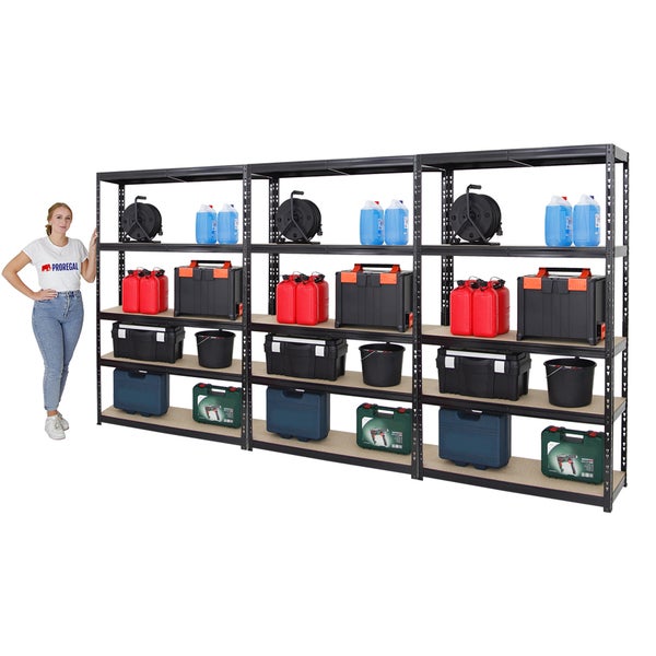 PROREGAL Mega Deal 3x Schwerlastregal Giant Tiger HxBxT 200 x 120 x 40 cm Fachlast 265 kg 5-Ebenen Schwarz