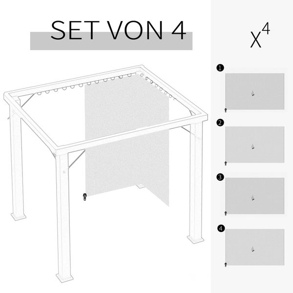 Outsunny 4 Seitenteile für 3x4 m Pavillon mit Haken, Seitenwände für Gartenpavillon, 352 x 205 cm, Partyzelt, Polyester, Beige