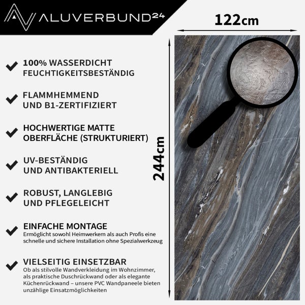 PVC Wandpaneel mit Marmoroptik, 122 x 244 cm, mit Produkteigenschaften