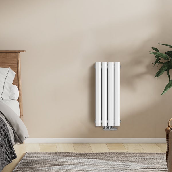 EMKE Badheizkörper 600×240 mm, Designheizkörper, Vertikal, Einzelrohr oval, 177W, Weiß, für Warmwasserbetrieb, für Bad, Zentralanschluss
