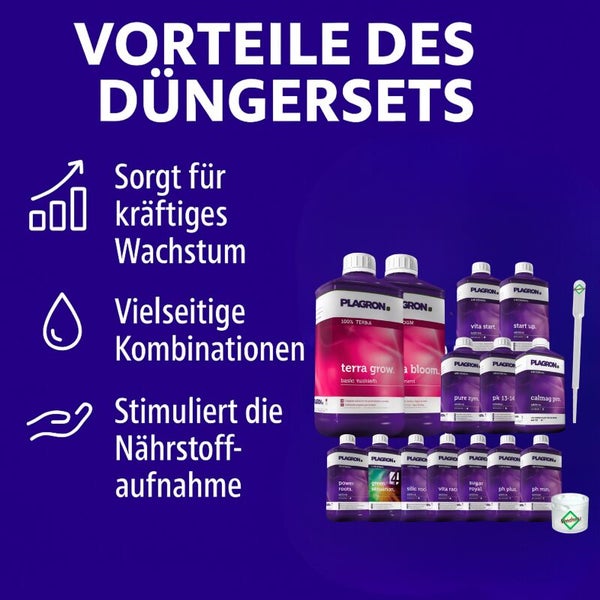 Plagron Düngerset für kräftiges Wachstum und vielseitige Kombinationen zur Nährstoffaufnahme
