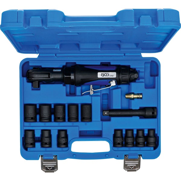 Druckluft-Ratschenschrauber-Satz in blauem Werkzeugkoffer