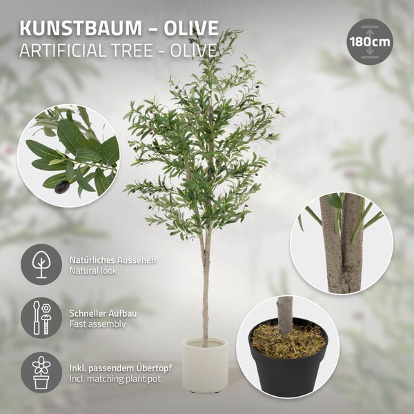 Künstlicher Olivenbaum mit Topf, 180 cm hoch