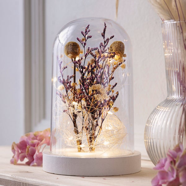 FRANK FLECHTWAREN | LED-Glocke Trockenblumen, KUNSTSTOFF, HOLZ, 11,5 x 11,5 x 19,5 cm
