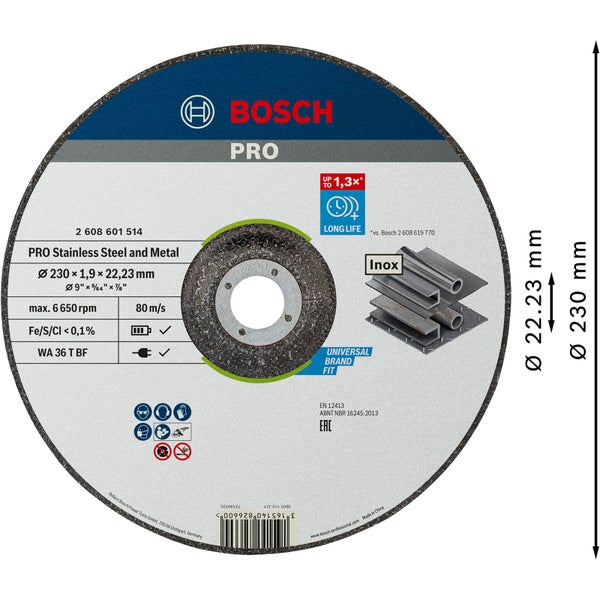 Bosch PRO Stainless Steel and Metal Trennscheibe 230 x 1,9 x 22,23 mm - 2608601514