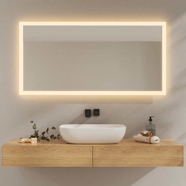 EMKE Badspiegel mit Beleuchtung,  LED-Spiegel mit Wandschalter, 120 x 60cm, Warmweiß