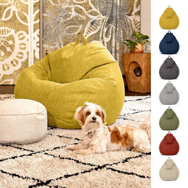 Green Bean Indoor Sitzsack mit 200 Liter mit EPS-Perlen Füllung Kuschelig Weich Waschbar - Drinnen Stoff Bodenkissen Liegekissen Sitzkissen Lounge - Gelb