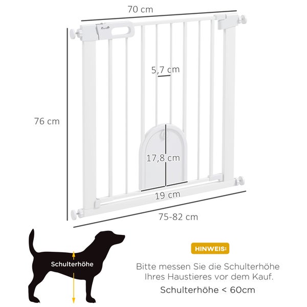 PawHut Absperrgitter für Tiere: Höhe 76 Zentimeter, Breite 75 bis 82 Zentimeter, kleine Tür. Geeignet für Schulterhöhe unter 60 Zentimeter.