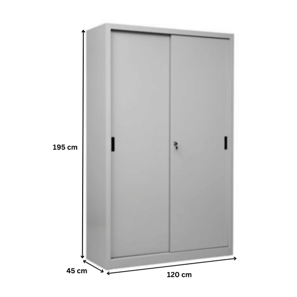 PROREGAL Schiebetürenschrank Mammut 5 Ordnerhöhen Metalltüren HxBxT 195 x 120 x 45 cm Grau