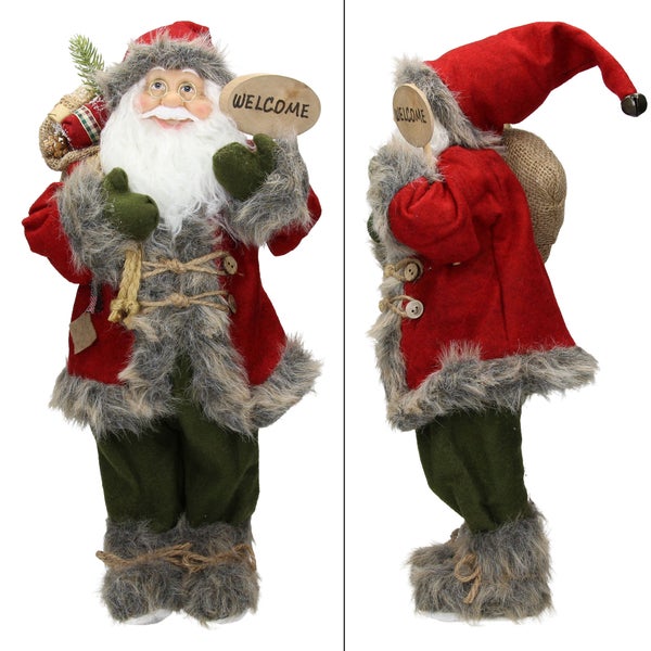 ECD Germany Weihnachtsmann aus Polyresin, 22 x 14 x 47 cm, Rot, Grün, Winter Tischdeko, Winterdeko, Weihnachten Figur, Dekoration, Santa Claus, Nikolaus, Deko-Figur, Weihnachtsdekoration
