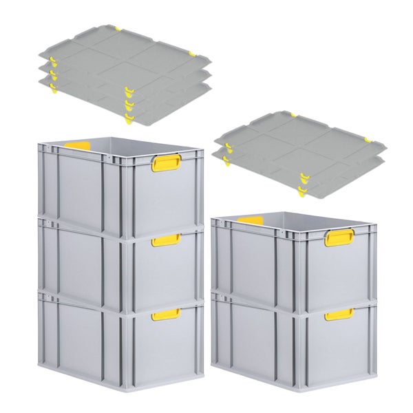 PROREGAL Spar Set 5x Eurobox Nextgen Color Mit Auflagedeckel & Schiebeschnappverschlüsse HxBxT 32 x 40 x 60 cm Griffe Gelb Verstärkter Boden