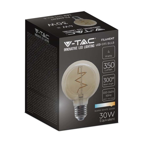 V-TAC VT-2024-N - LED-Lampen - G95 Globe E27 - IP20 - Bernstein - 4 Watt - 350 Lumen - 2200K -