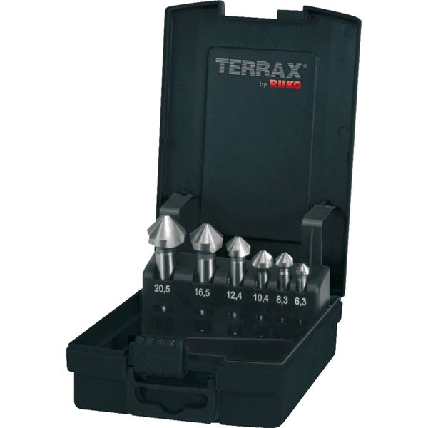 TERRAX by RUKO Kegel- und Entgratsenker-Satz 6tlg. DIN 335 Form C 90° HSS Ø 6,3 - 20,5 mm in Kunststoffkassette - A102152RO