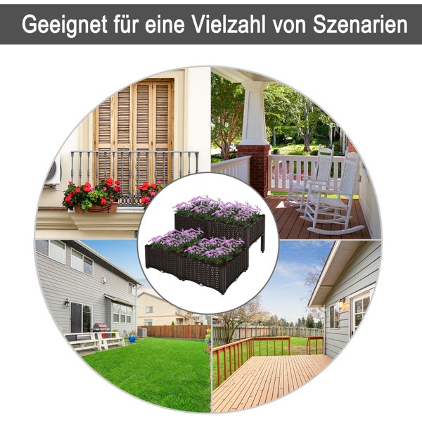 Outsunny 4-tlg. Hochbeet, Kunststoff, braun