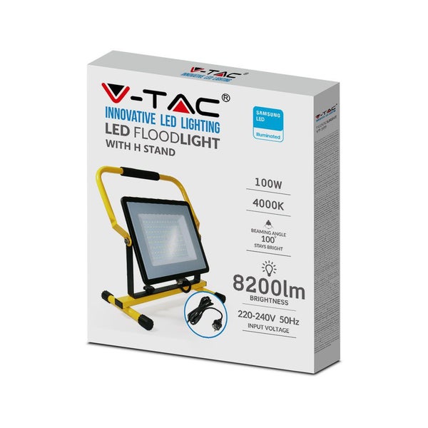 LED-Scheinwerfer mit H-Ständer - Samsung - Schwarz+Gelb - IP65 - 100W - 8200 Lumen - 4000K - 5 Jahre
