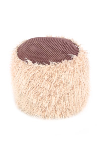 Pouf, Fellpouf Hocker modern Beige / Braun Rund Ø 45 cm