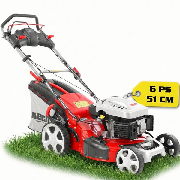 Roter Rasenmäher mit 6 PS und 51 Zentimeter Schnittbreite
