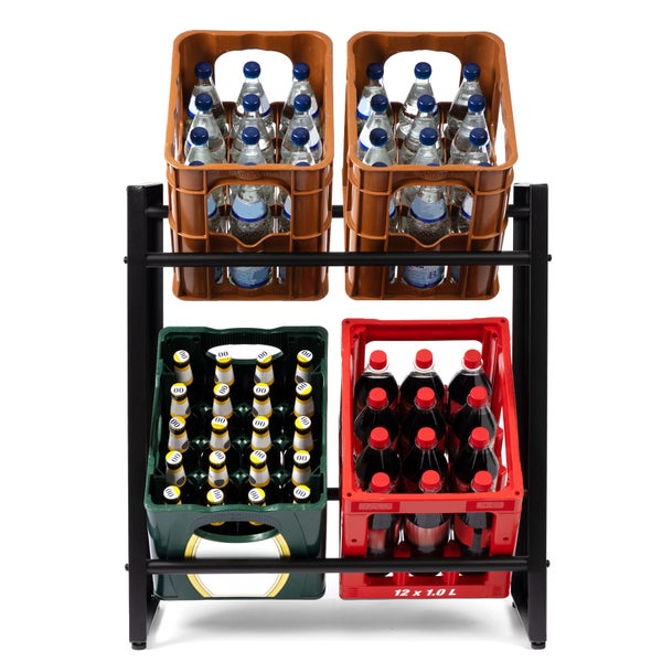 FLOORDIREKT Flaschenkastenständer Kenji - Robustes Lagerregal - für Büro, Küche, Garage oder Flur - Schwarz - 70 x 32 x 79 cm