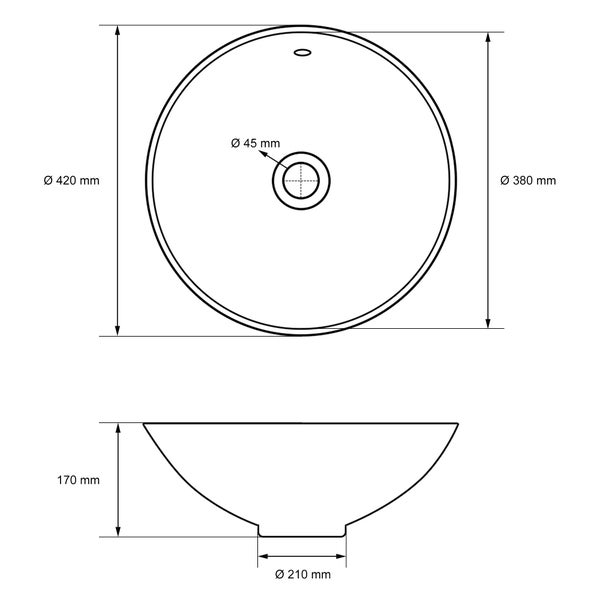 ECD Germany Waschbecken Waschtisch Ø 420 x 170 mm Rund Keramik Weiß inkl. Ablaufgarnitur für Waschbecken mit Überlauf Aufsatzbecken Aufsatzwaschbecken Aufsatzwaschtisch Waschschale Spülbecken Becken