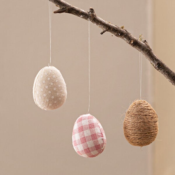 FRANK FLECHTWAREN | Hänger Osterei, 12er Set, KUNSTSTOFF, JUTE, SISAL, 4,5 x 4,5 x 6 cm
