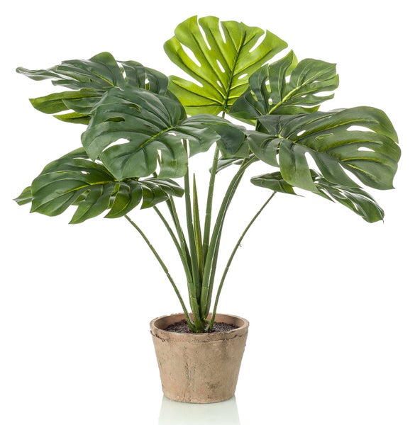 Künstlicher Rosenstängel mit grünen, gezackten Blättern und sichtbaren Blattadern.