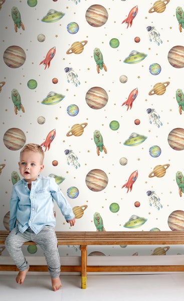Tapete mit Weltraummotiven für Kinderzimmer