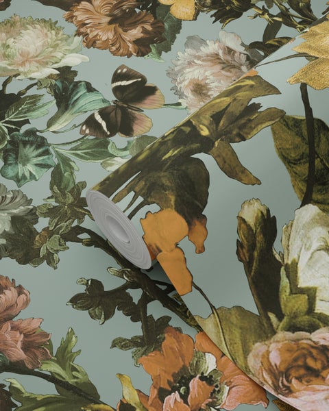 Tapetenrolle mit Blumen- und Schmetterlingsmuster