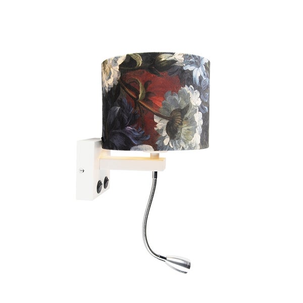 Moderne Wandleuchte weiß mit Schatten Velour Blumen - Brescia