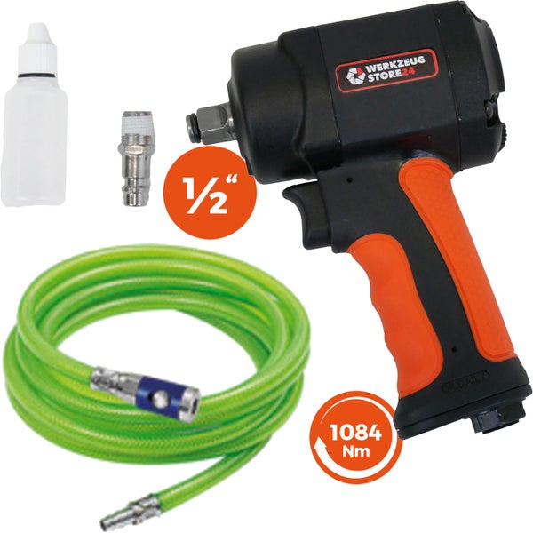 WS24 Druckluft-Schlagschrauber 1/2 mini + PVC-Schlauch leuchtgrün