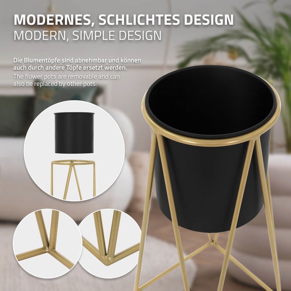 ML-Design Blumenständer 6er Set, Schwarz-Gold, 21,8x22x47cm/25x25x71cm, Stahl, Blumentopfständer mit Übertopf, Metall Pflanzenständer, Blumentopfhalter 6-tlg, Pflanztopf Deko Blumensäule Blumenhocker