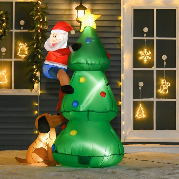 HOMCOM Aufblasbarer Weihnachtsbaum mit Weihnachtsmann und dem Hund, 123 x 85 x 180 cm, Polyester, Grün