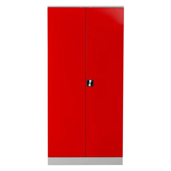 PROREGAL Stahlschrank Bee 4 Fachböden HxBxT 195 x 92 x 60 cm Pulverbeschichtetes & Verstärktes Fachbodenmaterial Grau & Rot